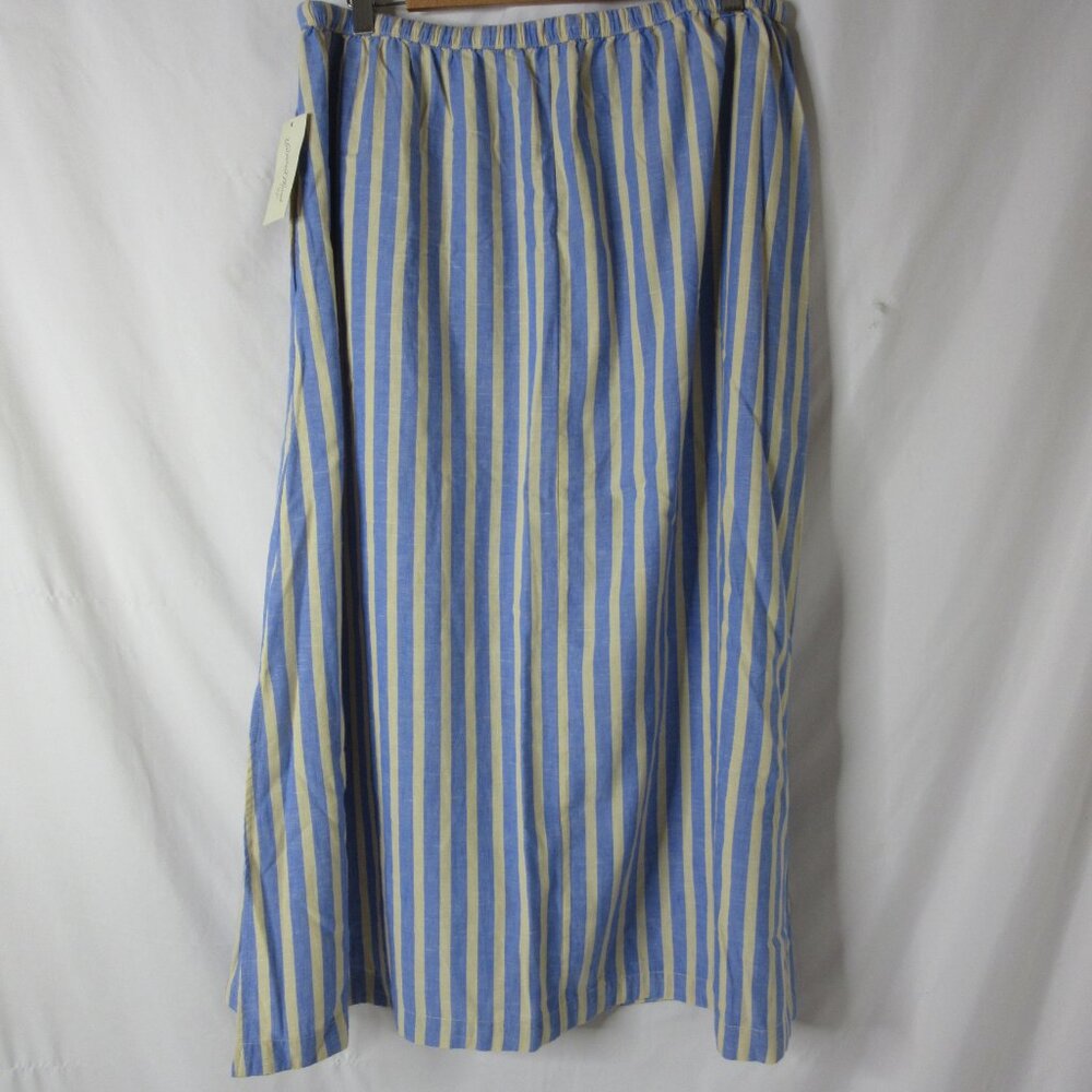 Universal Thread Skirt Midi A Line Cotton Linen Blue Tan Stripes Size Large NWT - Picture 5 of 7